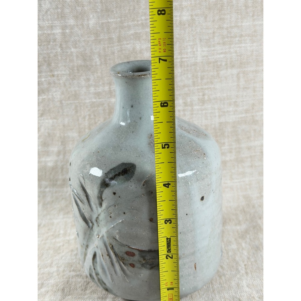 Vintage Studio Pottery Vase Hand Painted Leaf Design Blue Gray Ceramic Bud Vase - Picture 8 of 8